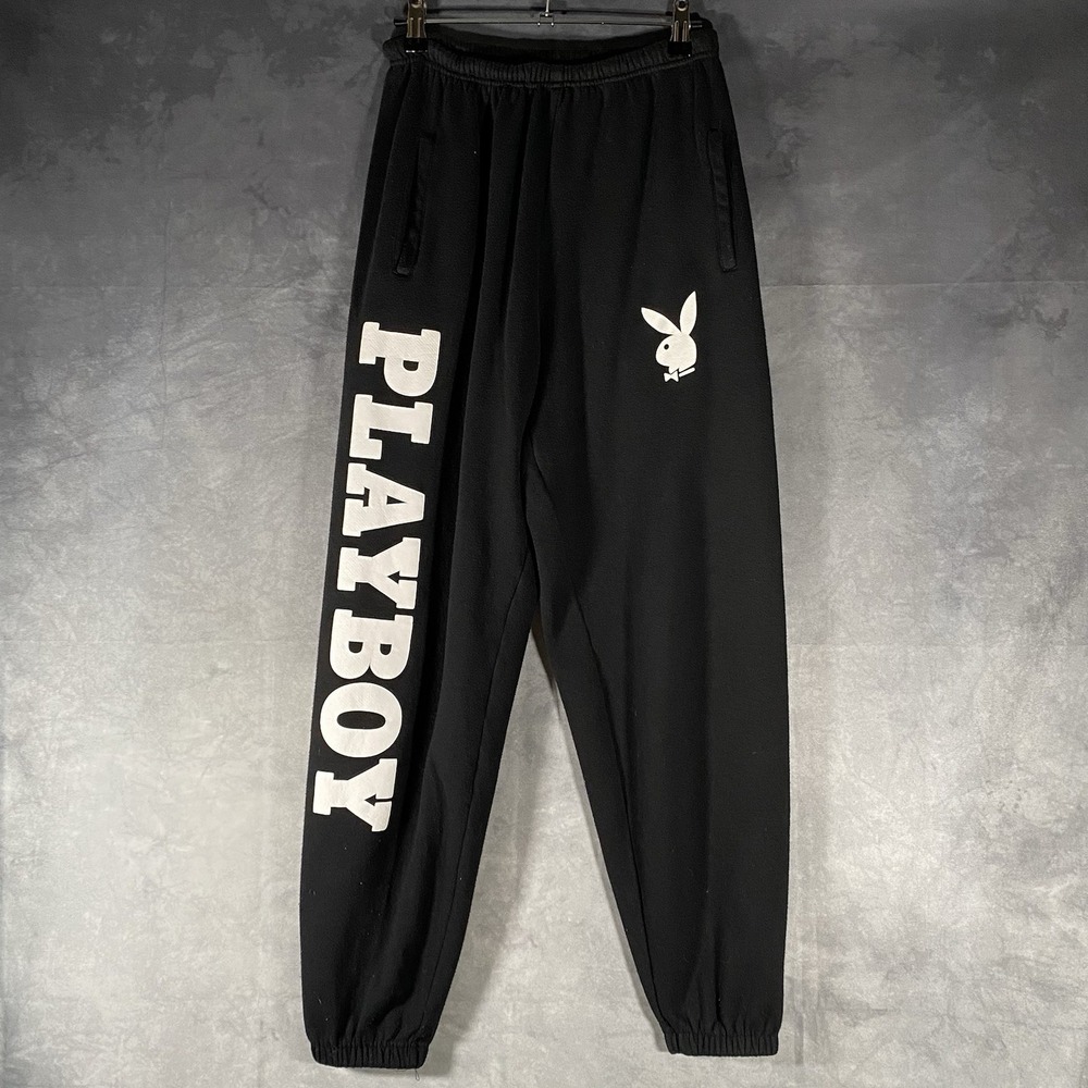 Playboy Bunny Black Joggers White Graphic Sweatpants Size Small